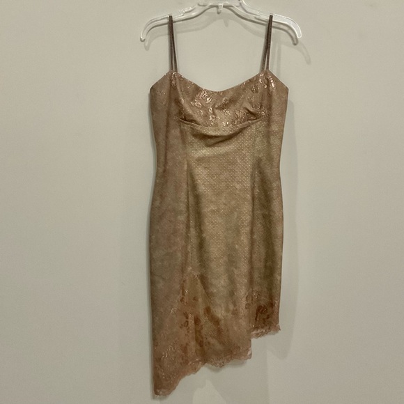 Dina Bar-el Fitted Dress Sz 6 Tan Gold Asymmetrical Stretch Sleeveless NWT - Picture 1 of 6
